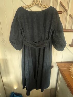 Rachel Comey Dark Navy Midi Dress with Puff Sleeves